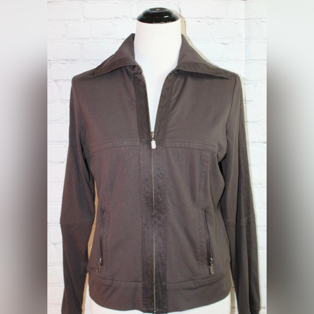 CAbi Zip Front Yoga Activewear Stretch Jacket Brown Women's Size Medium
